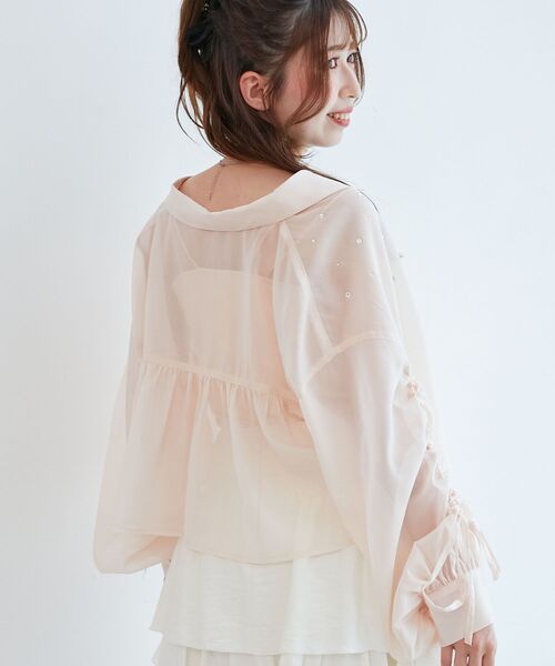 MAJESTIC LEGON（マジェスティックレゴン）の「キラキラドロストシアーシャツ（シャツ/ブラウス・レディース・アイボリー/ライトブルー/チャコールグレー/ピンク・MEDIUM）」の17枚目の写真