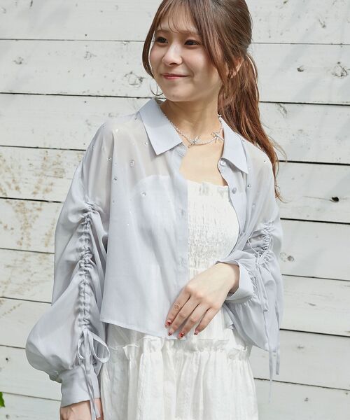 MAJESTIC LEGON（マジェスティックレゴン）の「キラキラドロストシアーシャツ（シャツ/ブラウス・レディース・アイボリー/ライトブルー/チャコールグレー/ピンク・MEDIUM）」の22枚目の写真