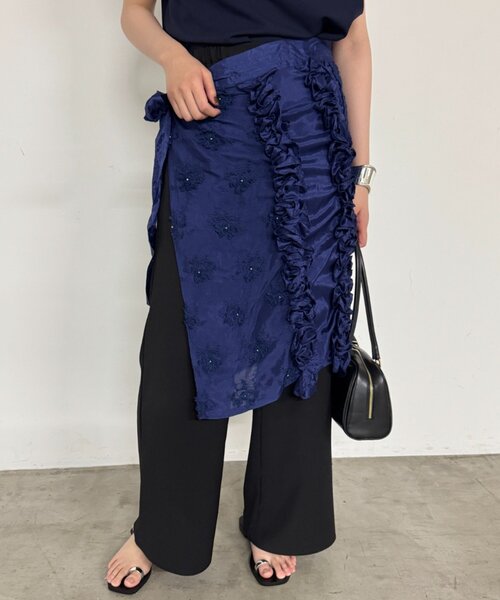 crinkle frill rayon shantung apron skirt