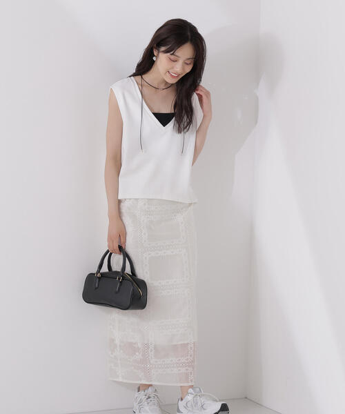 PROPORTION BODY DRESSING(プロポーションボディドレッシング)の「シアーパネルレーススカート / 1215220705(スカート・レディース・ホワイト/ブルー・MEDIUM/P/S)」の7枚目の写真