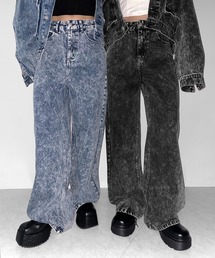 me+em select（ミームセレクト）の「【 セットアップ着用可能 】ヴィンテージケミカルブリーチストレートワイドデニム ／ vintage chemical bleach straight wide denim（デニムパンツ）」