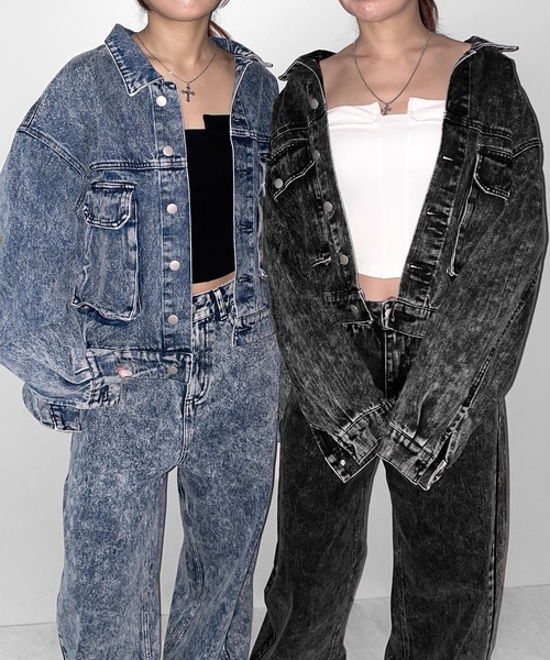 me+em select(ミームセレクト)の「【 セットアップ着用可能 】ヴィンテージケミカルブリーチストレートワイドデニム / vintage chemical bleach straight wide denim(デニムパンツ・レディース・ブラック/ブルー・3/2/1)」の9枚目の写真