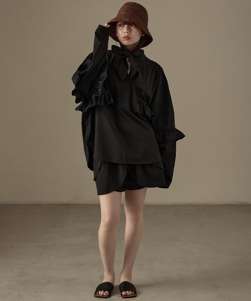 Fashion Letter（ファッションレター）の「水陸両用 フリルデザイン ラッシュガード ブラウス（ラッシュガード・レディース・ブラック・M）」の7枚目の写真