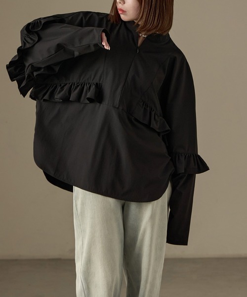 Fashion Letter（ファッションレター）の「水陸両用 フリルデザイン ラッシュガード ブラウス（ラッシュガード・レディース・ブラック・M）」の12枚目の写真