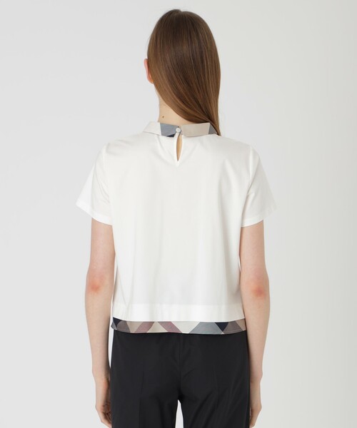 BLUE LABEL CRESTBRIDGE（ブルーレーベルクレストブリッジ）の「ピマコットンプレーティング天竺パーシャルチェックカットソー（Tシャツ/カットソー・レディース・ホワイト/ブラック/ベージュ・38/40）」の6枚目の写真