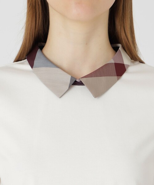 BLUE LABEL CRESTBRIDGE（ブルーレーベルクレストブリッジ）の「ピマコットンプレーティング天竺パーシャルチェックカットソー（Tシャツ/カットソー・レディース・ホワイト/ブラック/ベージュ・38/40）」の9枚目の写真