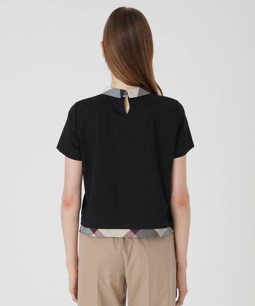 tシャツ ピマコットンプレーティング天竺チェック切替カットソー レディース ピマコットンプレーティング天竺チェック切替カットソー