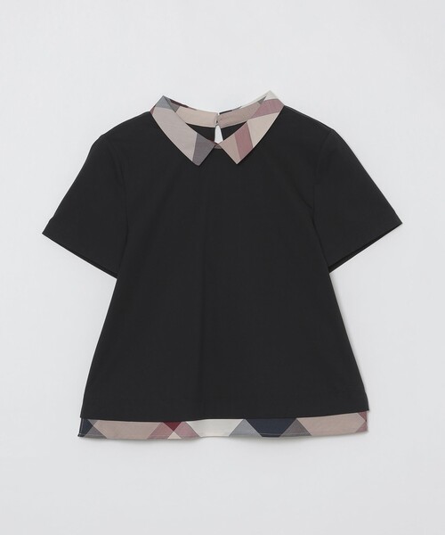 tシャツ ピマコットンプレーティング天竺チェック切替カットソー レディース ピマコットンプレーティング天竺パーシャルチェックカットソー