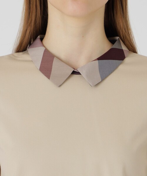 BLUE LABEL CRESTBRIDGE（ブルーレーベルクレストブリッジ）の「ピマコットンプレーティング天竺パーシャルチェックカットソー（Tシャツ/カットソー・レディース・ホワイト/ブラック/ベージュ・38/40）」の7枚目の写真