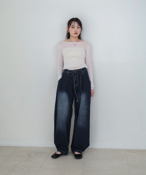 Bab（バブ）の「【M・Lサイズ展開】ウエストデザイン　ルーズデニムパンツ（その他パンツ・レディース・ライトブルー/ブルー・M/L）」の22枚目の写真