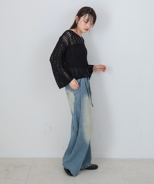 Bab（バブ）の「【M・Lサイズ展開】ウエストデザイン　ルーズデニムパンツ（その他パンツ・レディース・ライトブルー/ブルー・M/L）」の6枚目の写真