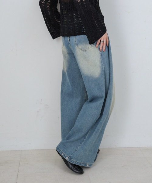 Bab（バブ）の「【M・Lサイズ展開】ウエストデザイン　ルーズデニムパンツ（その他パンツ・レディース・ライトブルー/ブルー・M/L）」の7枚目の写真