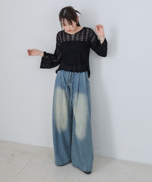 Bab（バブ）の「【M・Lサイズ展開】ウエストデザイン　ルーズデニムパンツ（その他パンツ・レディース・ライトブルー/ブルー・M/L）」の16枚目の写真