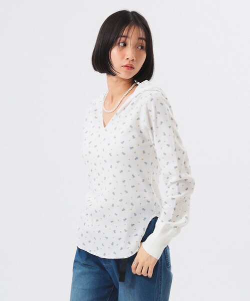 BEAMS BOY(ビームスボーイ)の「【1/15再値下げ】フラワー サーマル パーカー(Tシャツ/カットソー・レディース・オフホワイト/ライトグレー・ONE SIZE)」の2枚目の写真