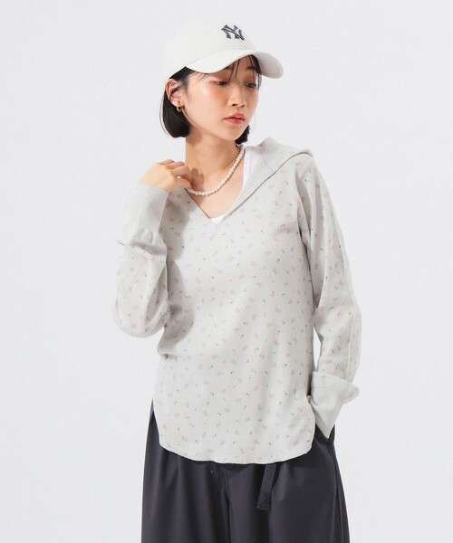 BEAMS BOY(ビームスボーイ)の「【1/15再値下げ】フラワー サーマル パーカー(Tシャツ/カットソー・レディース・オフホワイト/ライトグレー・ONE SIZE)」の1枚目の写真