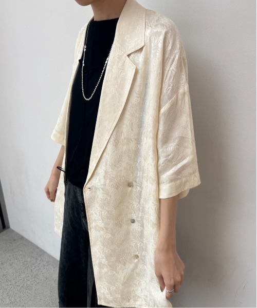 Ameri(アメリ)の「SUMMER JACQUARD OVER SHIRT JACKET(テーラードジャケット・レディース・アイボリー/ブラック/オレンジ・FREE)」の10枚目の写真