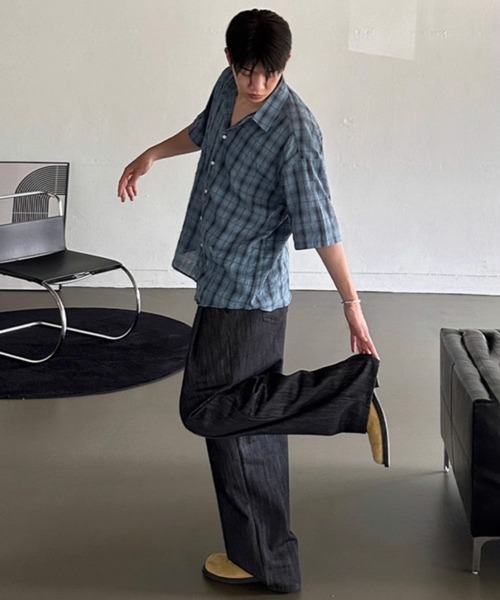 NOWLE(ノウル)の「【NOWLE】シアサッカー チェック 半袖 ボタン シャツ(シャツ/ブラウス・メンズ・ダークグレー/ブルー・X-LARGE/MEDIUM/LARGE)」の7枚目の写真