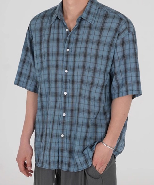 NOWLE(ノウル)の「【NOWLE】シアサッカー チェック 半袖 ボタン シャツ(シャツ/ブラウス・メンズ・ダークグレー/ブルー・X-LARGE/MEDIUM/LARGE)」の10枚目の写真