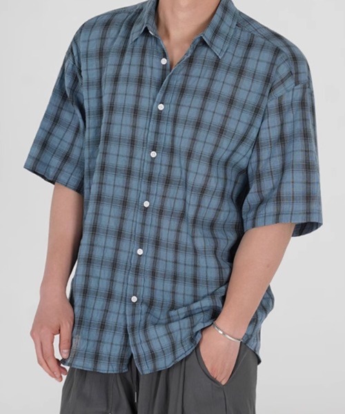 NOWLE(ノウル)の「【NOWLE】シアサッカー チェック 半袖 ボタン シャツ(シャツ/ブラウス・メンズ・ダークグレー/ブルー・X-LARGE/MEDIUM/LARGE)」の13枚目の写真