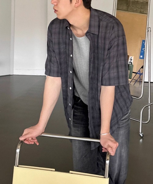 NOWLE(ノウル)の「【NOWLE】シアサッカー チェック 半袖 ボタン シャツ(シャツ/ブラウス・メンズ・ダークグレー/ブルー・X-LARGE/MEDIUM/LARGE)」の17枚目の写真