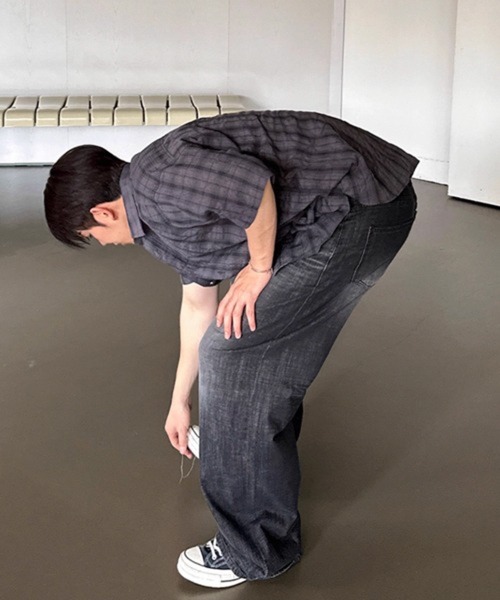 NOWLE(ノウル)の「【NOWLE】シアサッカー チェック 半袖 ボタン シャツ(シャツ/ブラウス・メンズ・ダークグレー/ブルー・X-LARGE/MEDIUM/LARGE)」の18枚目の写真