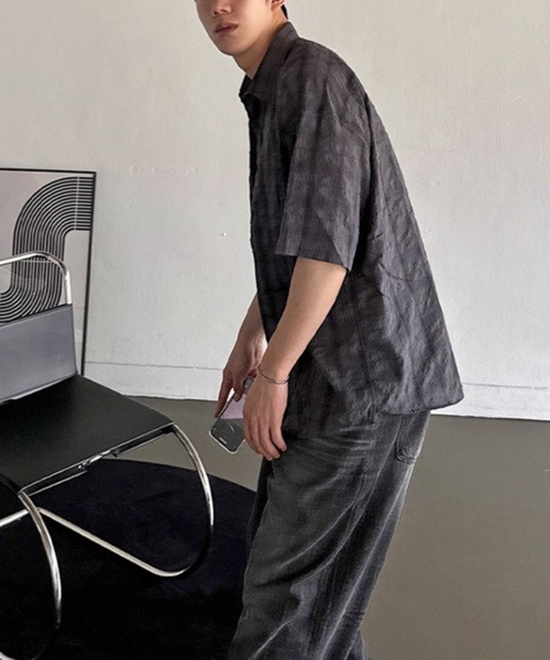 NOWLE(ノウル)の「【NOWLE】シアサッカー チェック 半袖 ボタン シャツ(シャツ/ブラウス・メンズ・ダークグレー/ブルー・X-LARGE/MEDIUM/LARGE)」の19枚目の写真