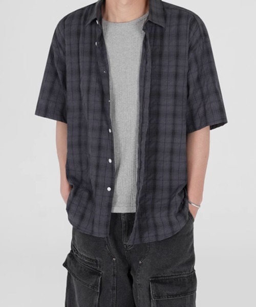 NOWLE(ノウル)の「【NOWLE】シアサッカー チェック 半袖 ボタン シャツ(シャツ/ブラウス・メンズ・ダークグレー/ブルー・X-LARGE/MEDIUM/LARGE)」の21枚目の写真