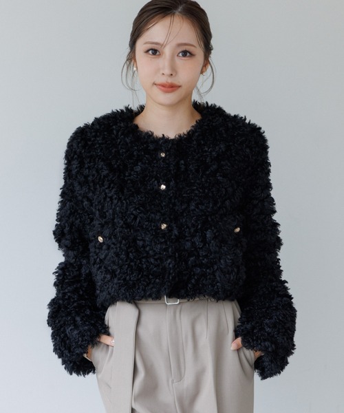 SENEE（セニー）の「poodle no-collar jacket（プードルノーカラージャケット）（ノーカラージャケット・レディース・ブラック・MEDIUM/SMALL）」の5枚目の写真
