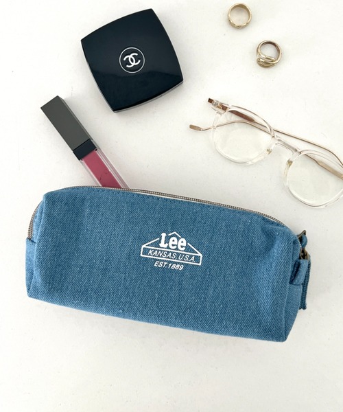 Lee(リー)の「Lee/リー プリントロゴ 2連ポケット マルチポーチ/カジュアル 化粧ポーチ 小物入れ/キャンバス デニム ヒッコリー(ポーチ・レディース・ホワイト/ストライプ/ネイビー/ブラック/ブルー/ブラック系その他・FREE)」の9枚目の写真