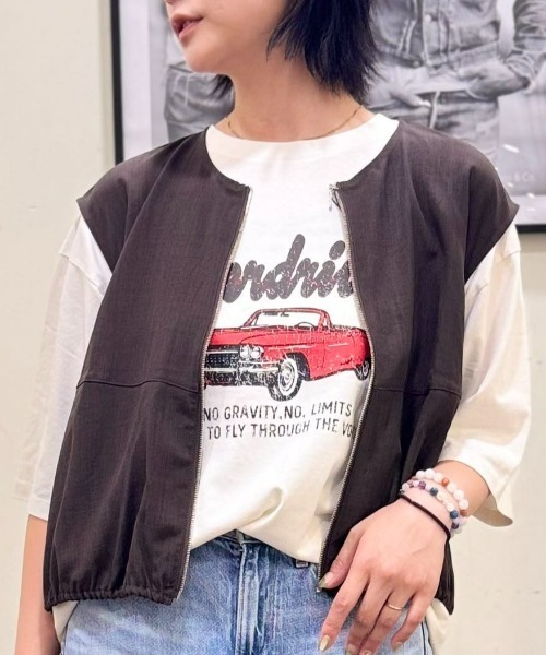 Right-on(ライトオン)の「【HONEYSUCKLE ROSE】【店舗で人気】アシッド加工プリントTシャツ(リラックスシルエット)(Tシャツ/カットソー・レディース・オフホワイト/ブルー/ダークグレー/その他1・L/M)」の2枚目の写真