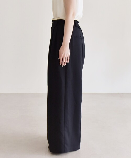 カランシエル（quaranciel）/quaranciel:〈洗濯機可能〉ダブルクロス ウエスト ライン タック ワイド パンツ セール】quaranciel:〈洗濯機可能〉ダブルクロス ウエスト ライン