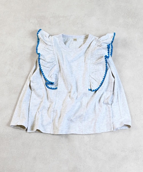 Life Support Products（ライフサポートプロダクツ）の「フリル刺繍ロンティー（Tシャツ/カットソー・キッズ・チャコール/ホワイト系その他/グリーン/ピンク・80/90/95/100/110/120/130/140/150）」の2枚目の写真