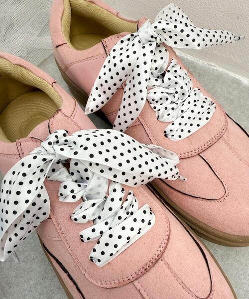 WEGO（ウィゴー）の「WEGO/ドット柄サテンシューレース（シューズ小物/雑貨・レディース・ブラック/ホワイト・FREE）」の4枚目の写真