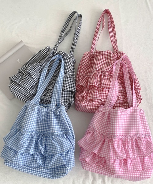 frunco(フランコ)の「【ZOZO限定】ギンガムチェックフリルトートバッグ(トートバッグ・レディース・ブラック/ピンク/レッド/ブルー・FREE)」の5枚目の写真
