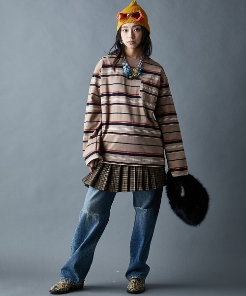 GEVS.(ジェイヴィス)の「綿100%マルチボーダーロングスリーブTシャツ<大きいサイズ有>GEVS.(Tシャツ/カットソー・レディース・ブラック系/ベージュ系・5L/4L/3L/LL/L/M)」の9枚目の写真