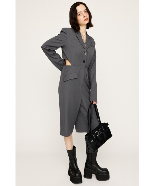 SLY(スライ)の「CUT OUT TAILORED JUMP SUIT カットアウト テイラード ジャンプスーツ 秋服(つなぎ/オールインワン・レディース・ブラック/杢グレー・FREE)」の1枚目の写真