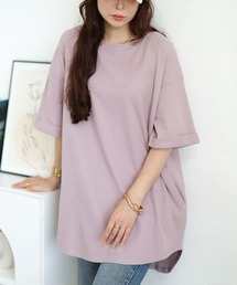 コットンワッフルロールアップ袖Tシャツ【大きいサイズ対応】