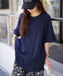 コットンワッフルロールアップ袖Tシャツ【大きいサイズ対応】