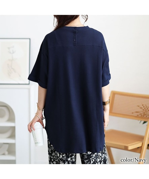 GOLDJAPAN(ゴールドジャパン)の「コットンワッフルロールアップ袖Tシャツ【大きいサイズ対応】(Tシャツ/カットソー・レディース・杢グレー/ホワイト/ブラック/ネイビー/パープル・LL~3L/4L~5L)」の15枚目の写真