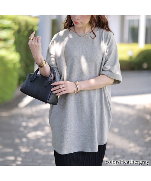 GOLDJAPAN(ゴールドジャパン)の「コットンワッフルロールアップ袖Tシャツ【大きいサイズ対応】(Tシャツ/カットソー・レディース・杢グレー/ホワイト/ブラック/ネイビー/パープル・LL~3L/4L~5L)」の16枚目の写真