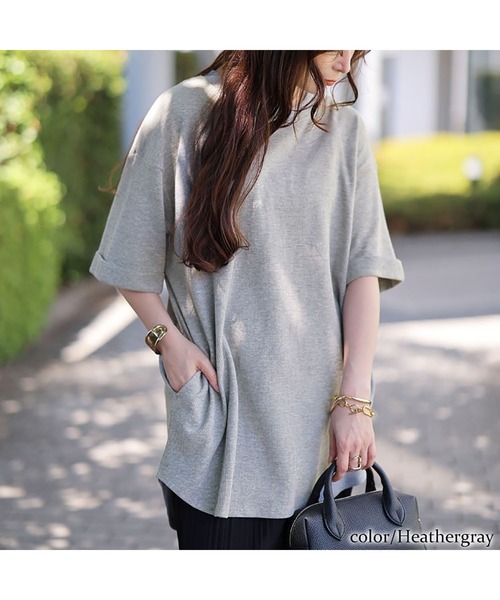 GOLDJAPAN(ゴールドジャパン)の「コットンワッフルロールアップ袖Tシャツ【大きいサイズ対応】(Tシャツ/カットソー・レディース・杢グレー/ホワイト/ブラック/ネイビー/パープル・LL~3L/4L~5L)」の17枚目の写真