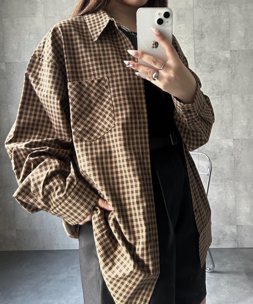 CREARE -LINO-(クレアーレリノ)の「〈ユニセックス商品〉ベーシック長袖チェックシャツ(シャツ/ブラウス・メンズ・キャメル/ブラック系その他・L/M)」の7枚目の写真