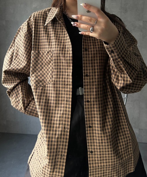 CREARE -LINO-(クレアーレリノ)の「〈ユニセックス商品〉ベーシック長袖チェックシャツ(シャツ/ブラウス・メンズ・キャメル/ブラック系その他・L/M)」の8枚目の写真