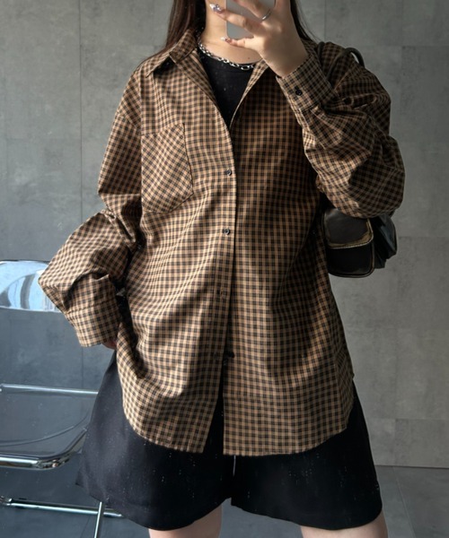 CREARE -LINO-(クレアーレリノ)の「〈ユニセックス商品〉ベーシック長袖チェックシャツ(シャツ/ブラウス・メンズ・キャメル/ブラック系その他・L/M)」の10枚目の写真