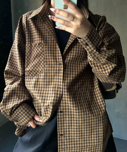 CREARE -LINO-(クレアーレリノ)の「〈ユニセックス商品〉ベーシック長袖チェックシャツ(シャツ/ブラウス・メンズ・キャメル/ブラック系その他・L/M)」の18枚目の写真