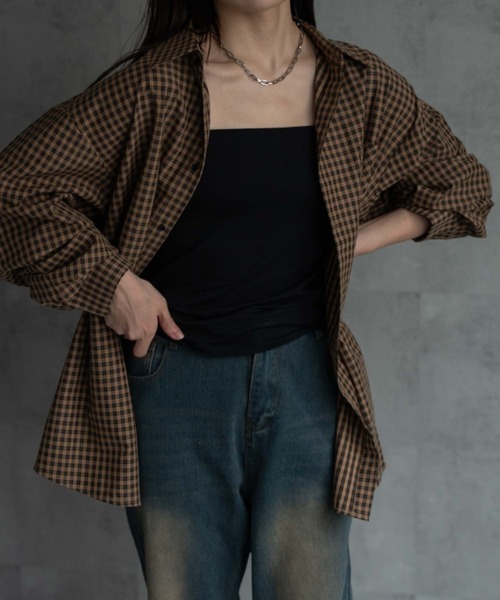 CREARE -LINO-(クレアーレリノ)の「〈ユニセックス商品〉ベーシック長袖チェックシャツ(シャツ/ブラウス・メンズ・キャメル/ブラック系その他・L/M)」の22枚目の写真