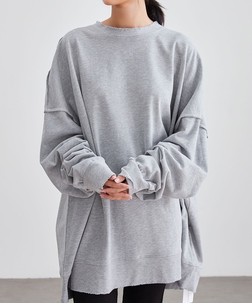 Lace Ladies(レースレディース)の「ソリッドカラー ラウンドネック フレア 長袖 プルオーバー(Tシャツ/カットソー・レディース・アイボリー/ブラック/グレー/ホワイト・FREE)」の4枚目の写真