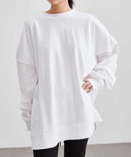 Lace Ladies(レースレディース)の「ソリッドカラー ラウンドネック フレア 長袖 プルオーバー(Tシャツ/カットソー・レディース・アイボリー/ブラック/グレー/ホワイト・FREE)」の1枚目の写真
