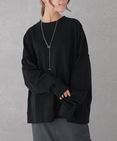 Lace Ladies(レースレディース)の「ソリッドカラー ラウンドネック フレア 長袖 プルオーバー(Tシャツ/カットソー・レディース・アイボリー/ブラック/グレー/ホワイト・FREE)」の3枚目の写真
