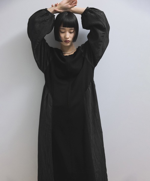 WEB限定】フロントZIPコンビギャザーワンピース（ワンピース